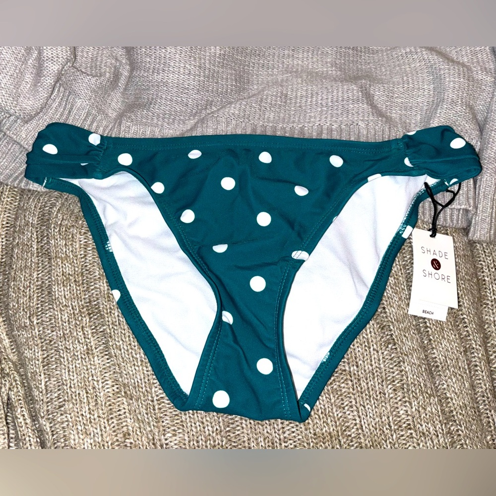 New Shade & Shore Green Polka Dot  Hipster Style Bikini Bottom Size S